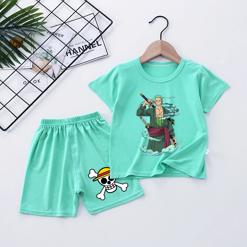 Pigiama estivo per bambini di un pezzo Pigiama estivo Rufy Figure anime Indumenti da notte in cotone Allentato Camicia da notte alla moda Cappotto da notte per bambini Regali