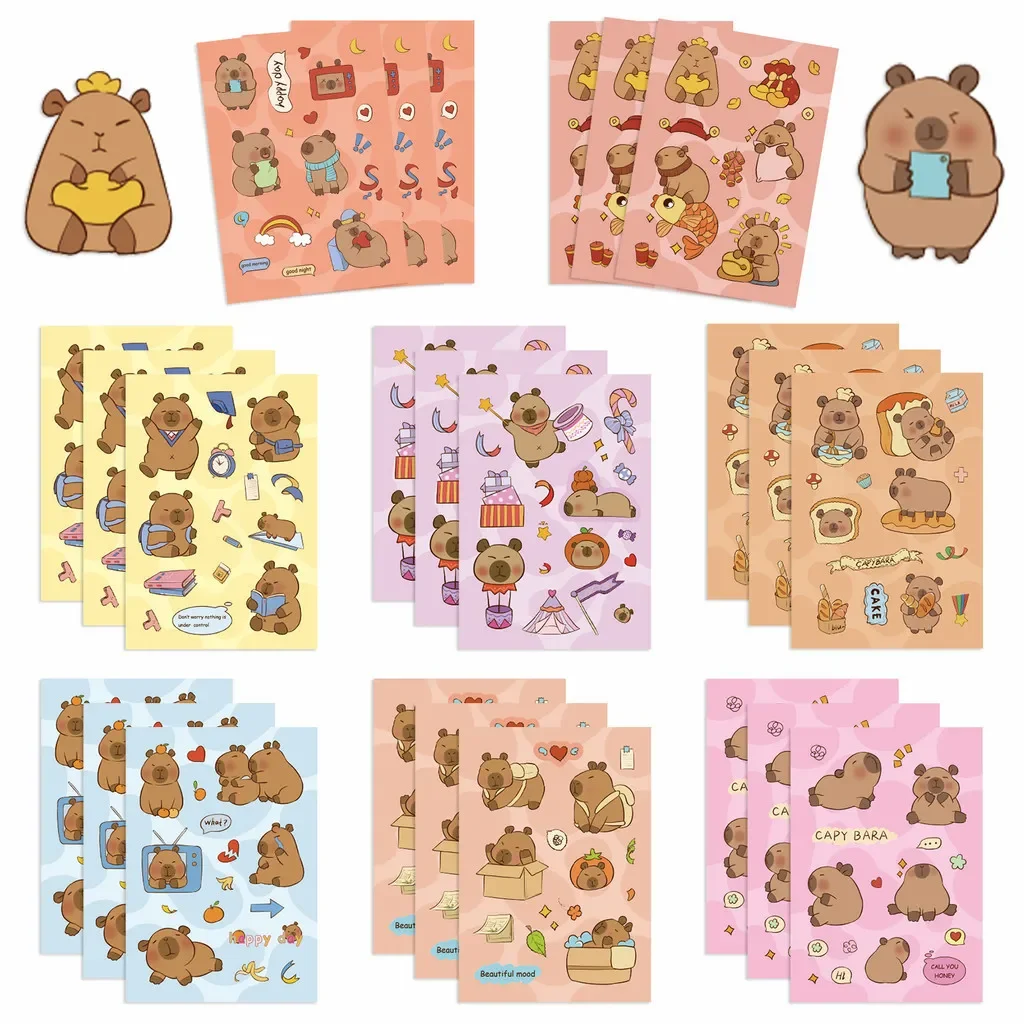 8 Blatt Original Capybara Emoticons Wasserdichte Graffiti-Aufkleber für Helm, Fahrrad, Handkonto, Federmäppchen-Aufkleber