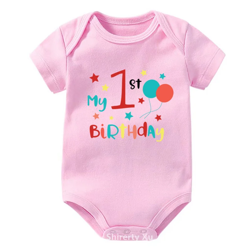 My First Birthday Baby Bodysuits Cotton Short Sleeve Boys Girls Rompers Funny Infant Jumpsuits 1st Birthday Baby Outfits