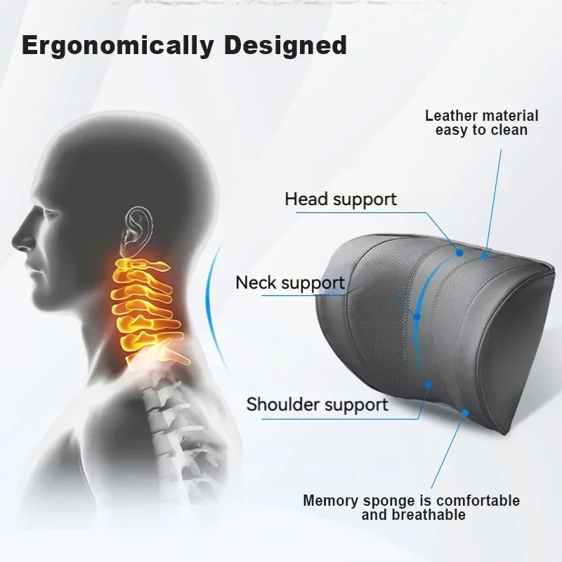 Leather Car Seat Headrest Cushion Multi-Function Memory Foam Car Neck Pillow Adjustable Car Headrest Pillow Auto Accessories view 2
