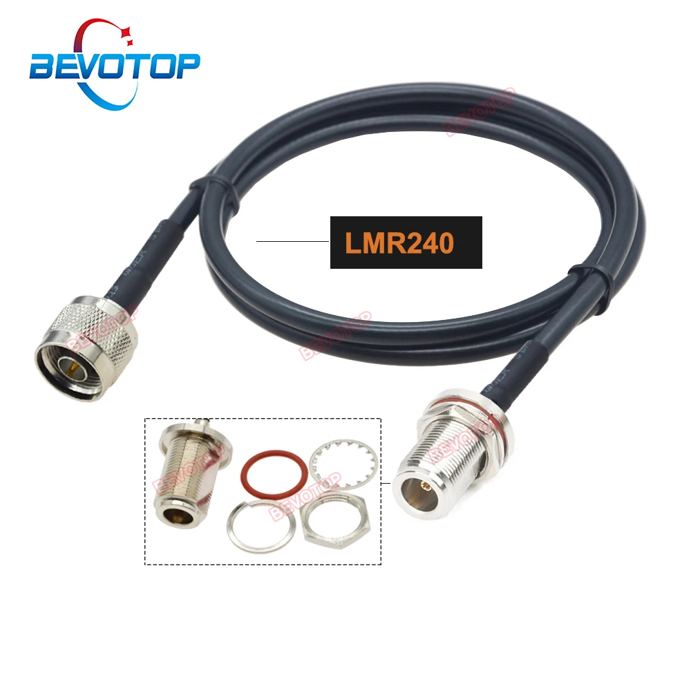 

1PCS LMR240 Cable Waterproof N Female Bulkhead to N Male Plug LMR-240 50-4 Low Loss 50 ohm Coaxial Pigtail Extension Jumper