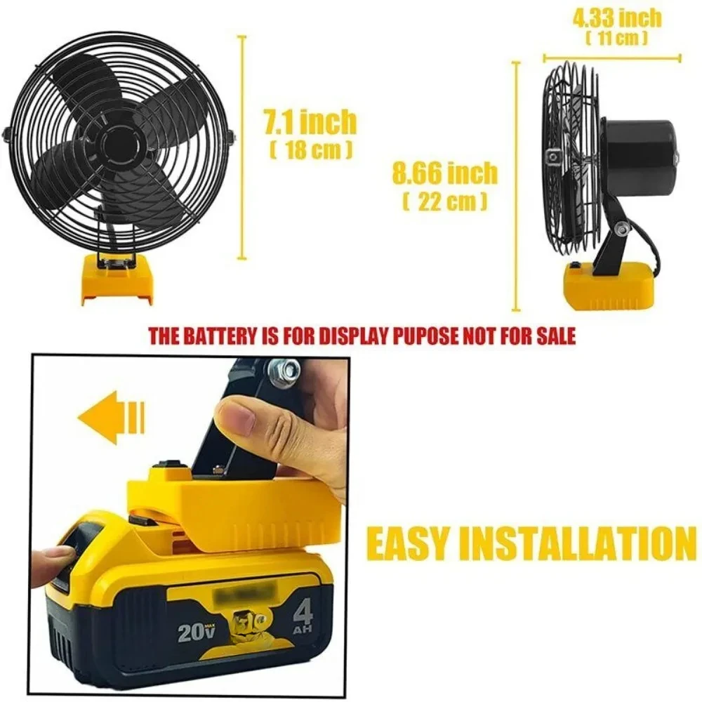 Imagem -05 - Cordless Camping Fan Ventilador Jobsite para Dewalt 18v 20v Li-ion Battery Dcb205 Dcb203 Ventilador Velocidades para Tenda Trabalho ao ar Livre Casa