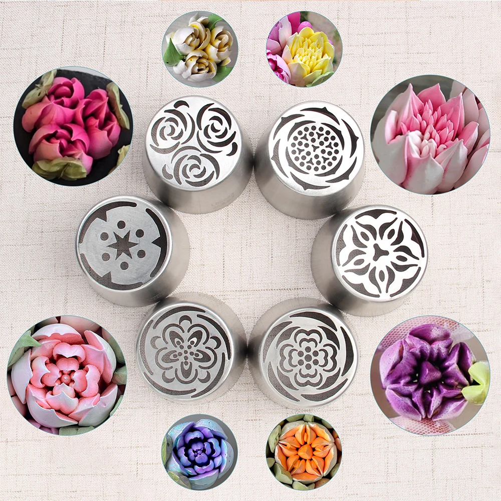 6 PCS Stainless Steel XXL Icing Nozzles Pastry Baking Tools Set with Brush& Leaf Piping Tip HBLBNOSET12