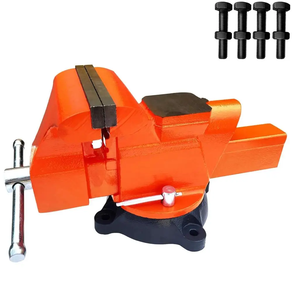 6 Inch Bench Vise 5.5 Inch Jaw Opening 360 Degree Swivel Base Secure Grip Heavy Duty Casting Iron Workshop Tool Multifunctional