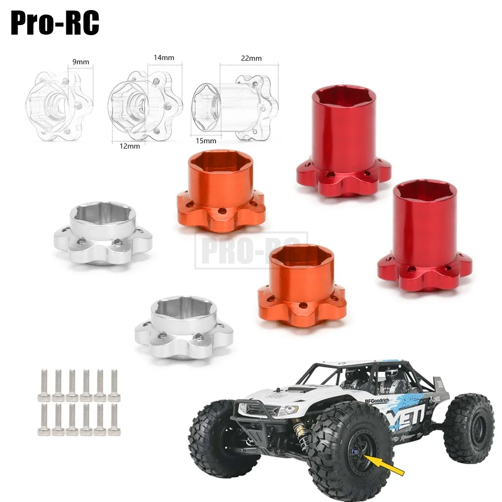 Adaptador hexagonal de cubo de rueda de aleación de aluminio, 2 piezas, 2,2 pulgadas, 12MM, 9/14/22MM de espesor, AX31266, AX80128, para 1/10 AXIAL WRAITH YETI RC Parts