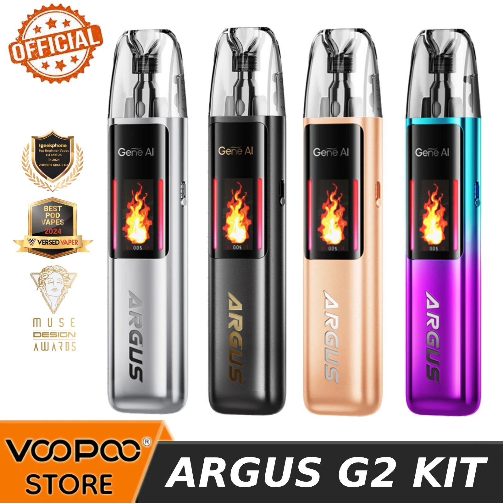 Official VOOPOO Argus G2 Kit 30W with 1000mAh battery 3ml Top Filling 0.4ohm Pod Cartridge Electronic Cigarette MTL RDL Vape