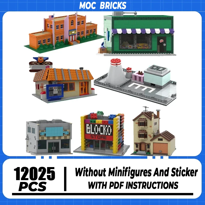

Moc Building Bricks Springfield Architecture Street View Collection Popular Movie Model Technology Block DIY Assembly Toys Gift