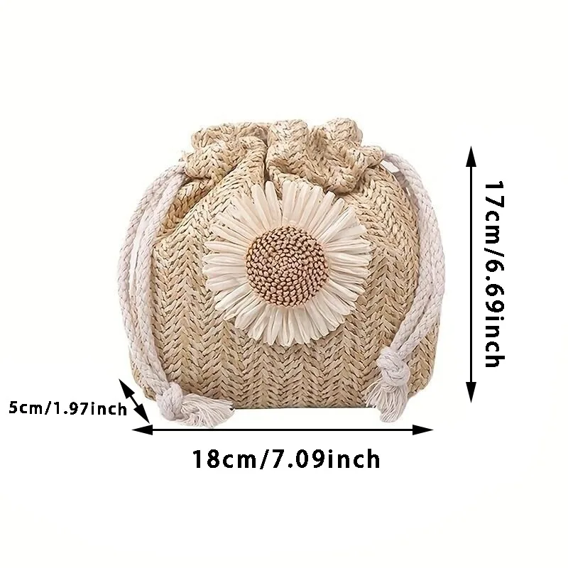 Rattan Woven Women Straw Bag Handbag Knit Flower Summer Beach Woman Shoulder Messenger Khaki Beige Bags Fashion Creative