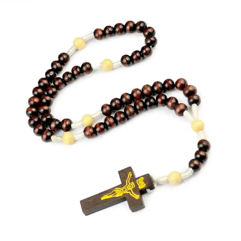 Religious Wood Wood Cross Bracelet For Women Men Wooden Prayer Beads Crucifix Charm Bracelet Fashion Party Jewelry Gift