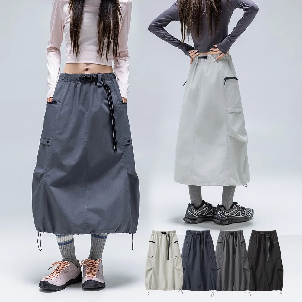 Women Outdoor Hiking Quick Dry Waterproof Drawstring Cargo Skirt Girl City Walk Streetwear Loose Casual Y2k Track Skirts