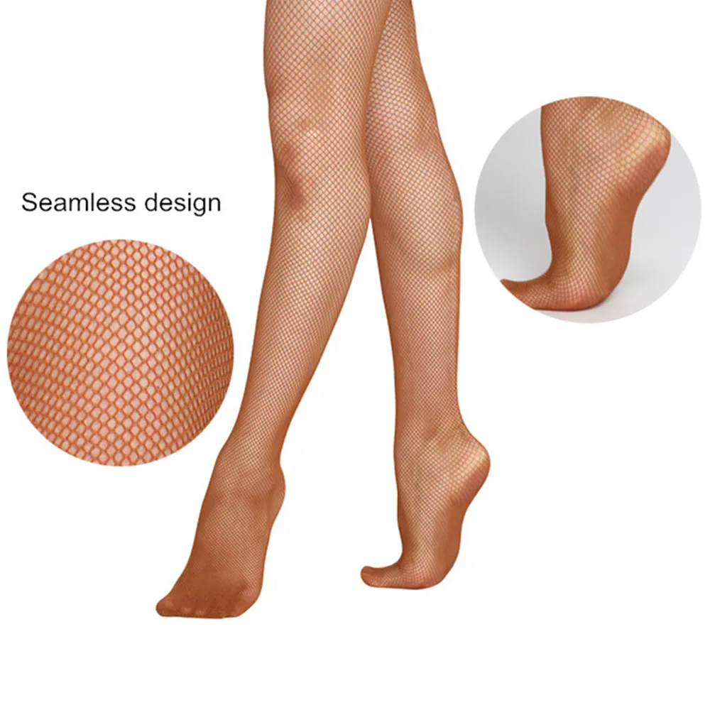 ยี่ห้อเด็กผู้ใหญ่สตูดิโอพื้นฐาน Fishnet Tights ไม่มีรอยต่อสำหรับห้องบอลรูมสวมใส่ทุกวันเต้นรำตาข่ายยืดหยุ่น Tights