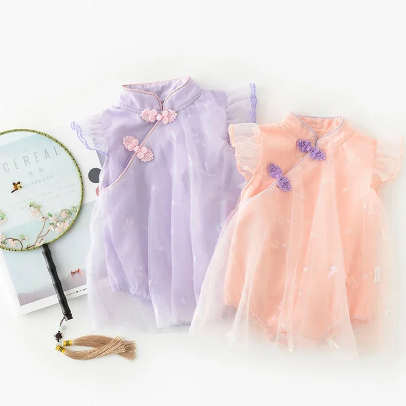 Party Wedding Christening 6 -24Months Cute Cheongsam Baby Kids Clothes Summer New Bodysuit Infant Princess Dress