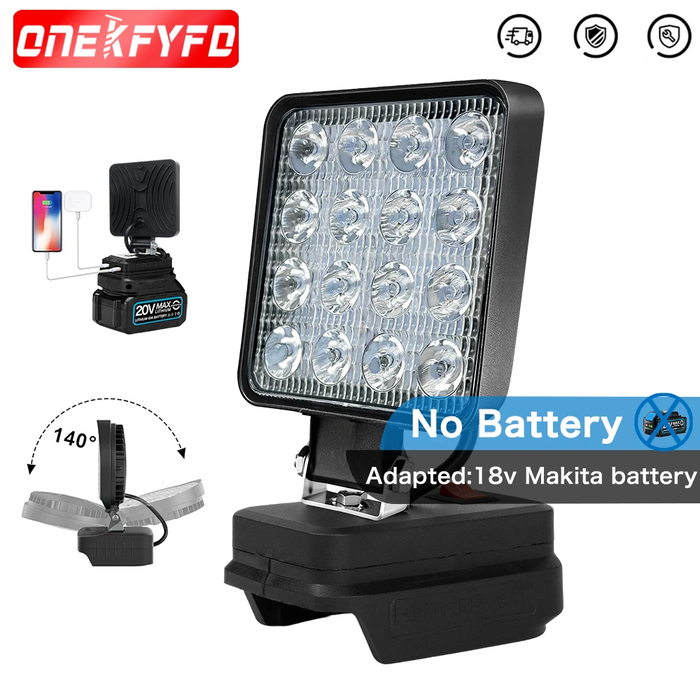 

ONEKFYFD LED Work Light Fishing with 2 USB Charging High Brightness Outdoor Work Camping Lamp for Makita 18V Battery