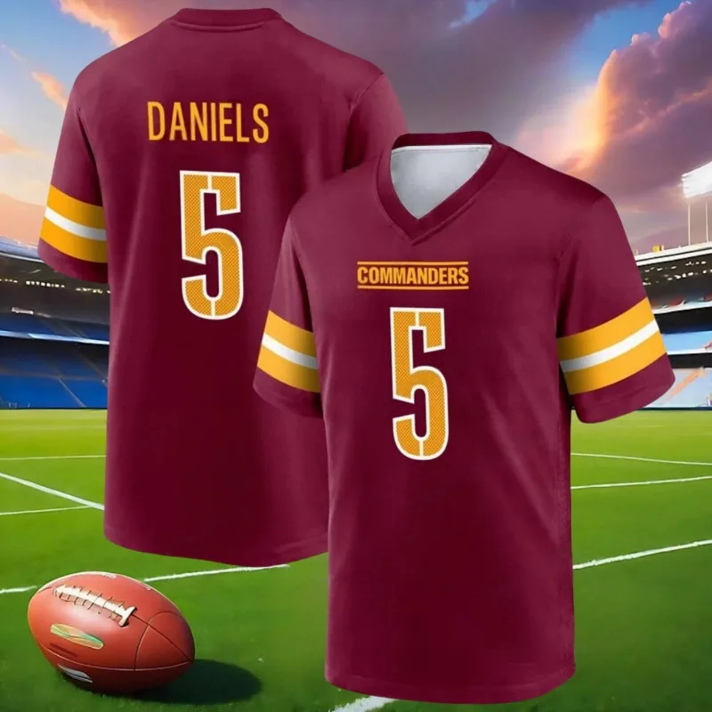 25 Summer Adult Washington American Football Jersey Rugby Jersey Sportswear Training Jersey Commanders Daniels 5# T-shirt