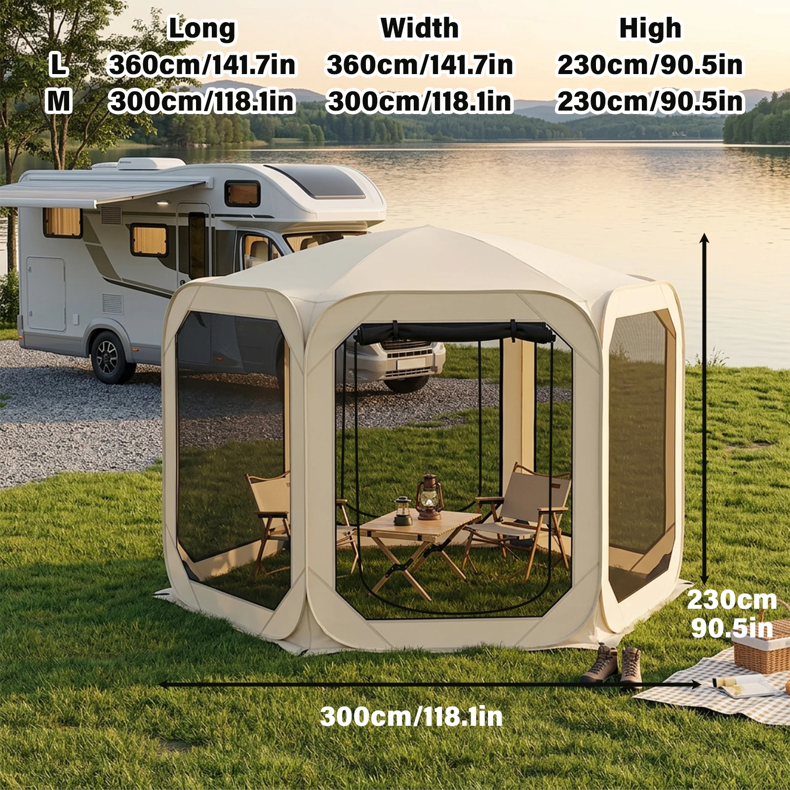 6-8 Person Pop Up Gazebo for Park Events, Octagonal Screen Canopy Tent, Portable Outdoor Gathering Shelter
