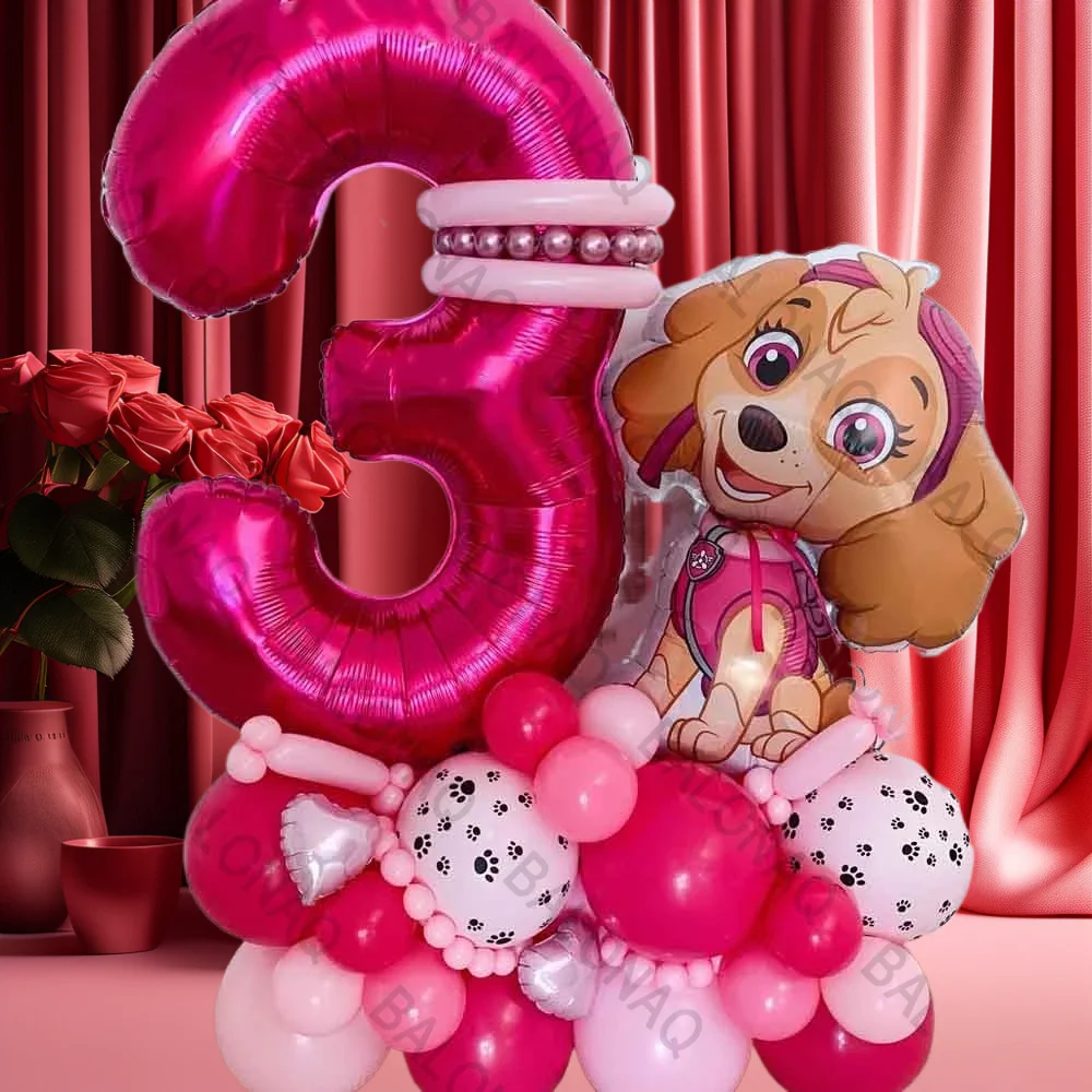 24pcs PAW Patrol Skye Foil Balloon Pink Confetti Latex Globos Bday Shower Home Party Decor Ornament Supplies