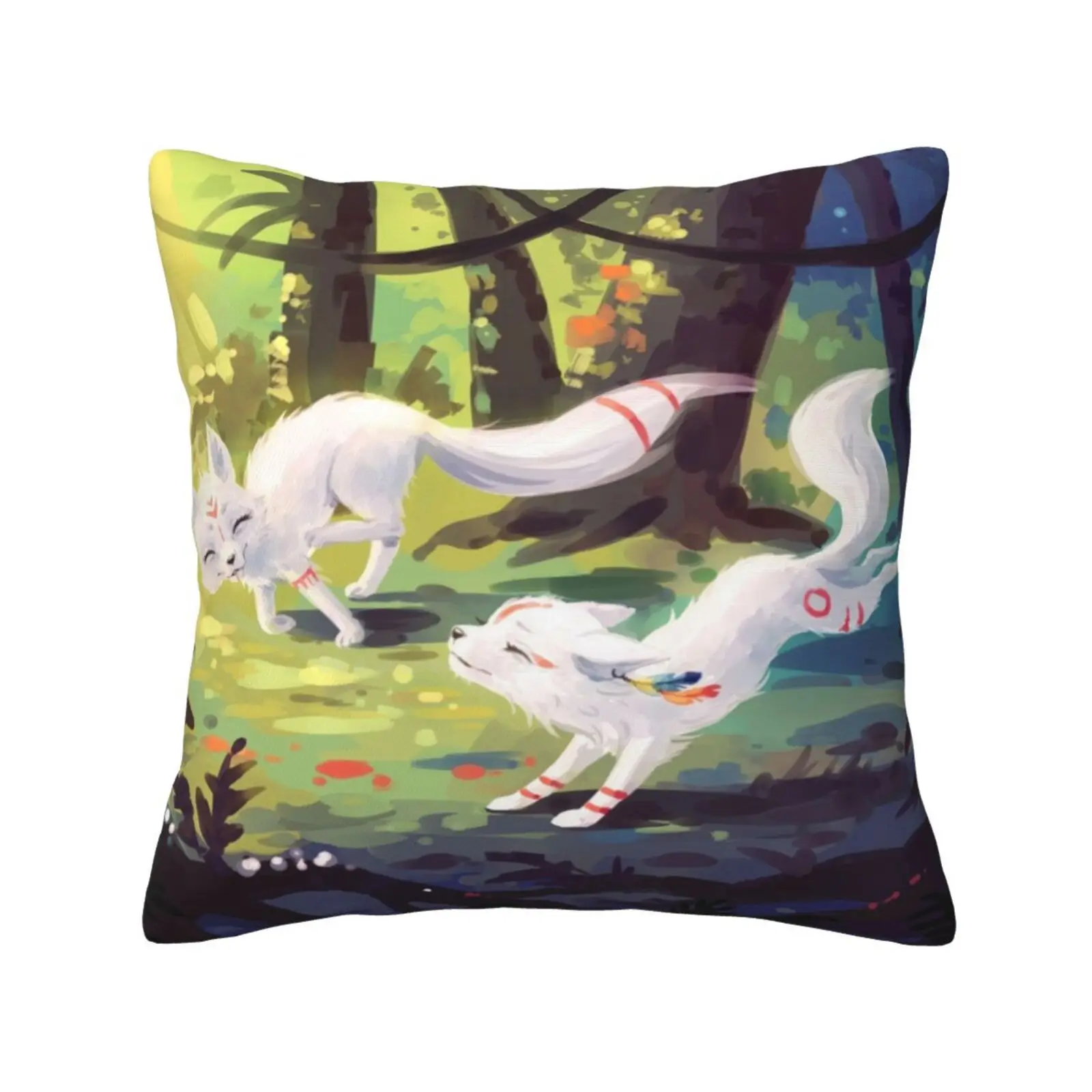 Follow Me Throw Cushion Pillow Cover Cute Little Fox Cub Forest Day Fur Tail Animal Children Nursery Freeminds Anime Blue