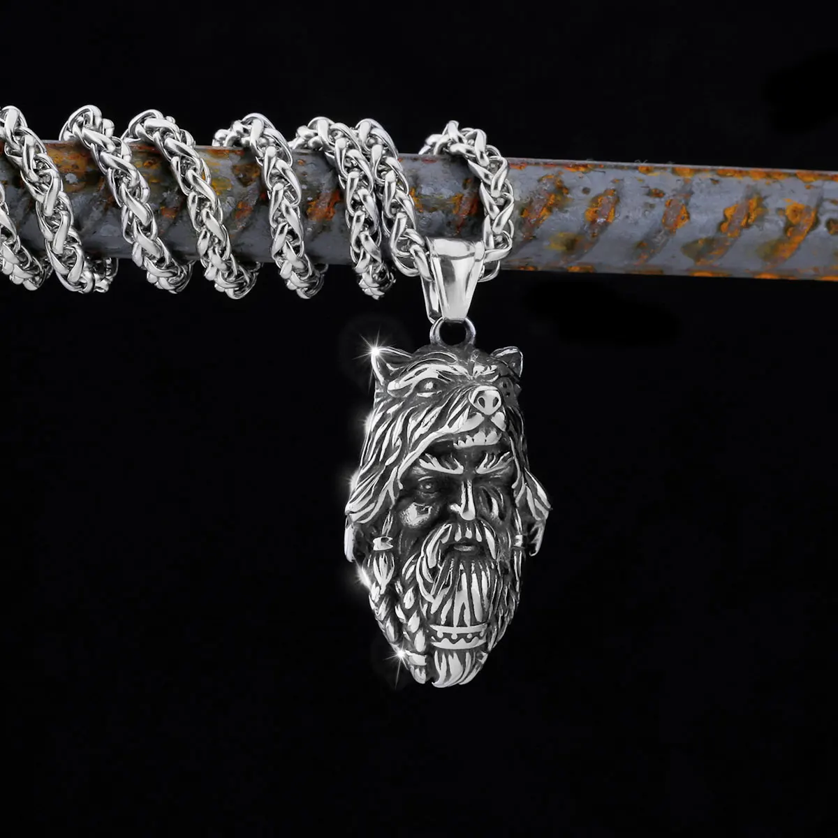 Vintage Norse Mythology Odin Wolf Head Stainless Steel Pendant Men's Necklace Trend Rock Hip Hop Fashion Jewelry Gift Wholesale