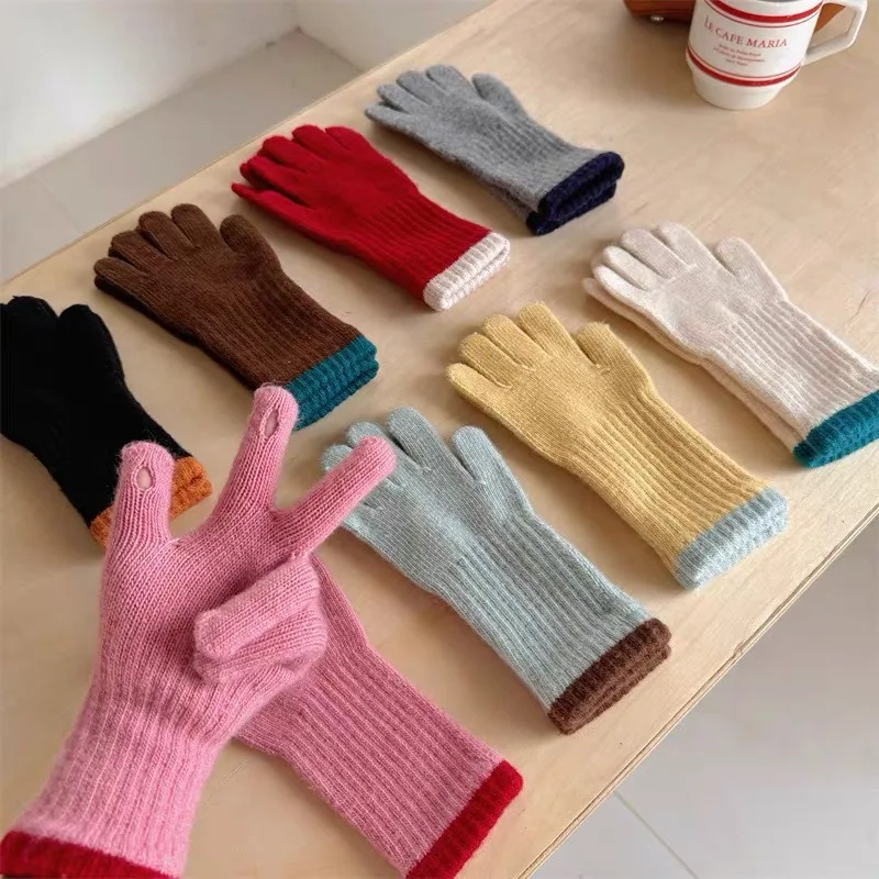 Children Clothes Kids Gloves 2024 Winter Baby Boys and Girls Solid Color Fashion Simple Wool Fashionable Warm Knitted Gloves