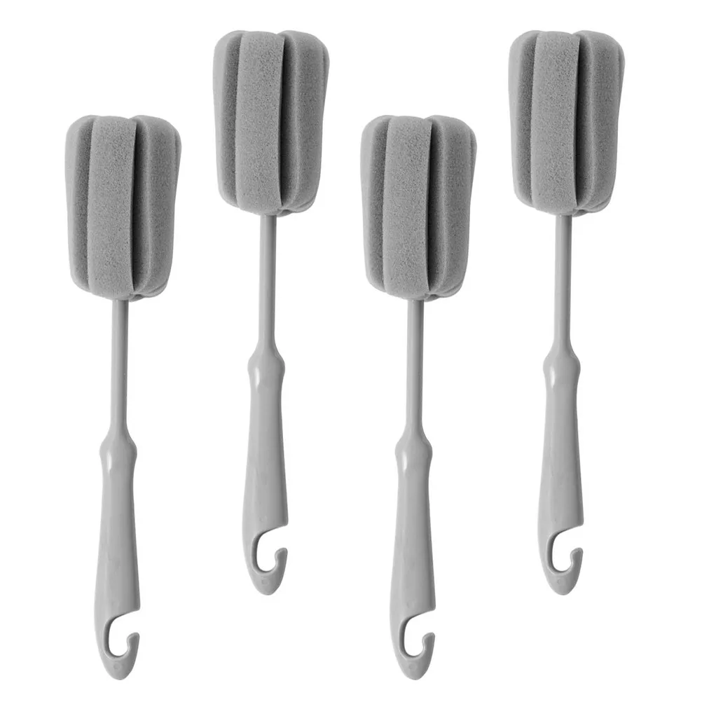 4Pcs Bottle Sponge Brush with Hook Handle – Dishwasher Safe, Reusable for Baby Bottles, Glassware, Coffee Pots & Cups