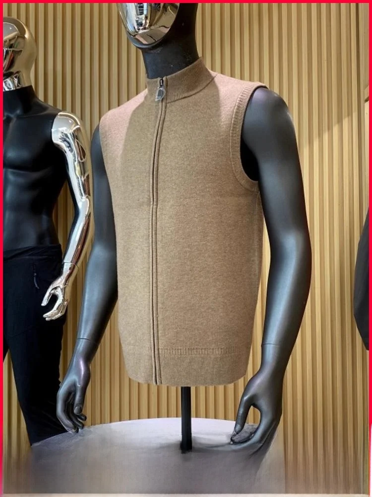 

00% Pure Wool Knitted Sweater Vest Men's Autumn Winter Fine Texture Skin-friendly Faionable Thiened Zipper Clo...