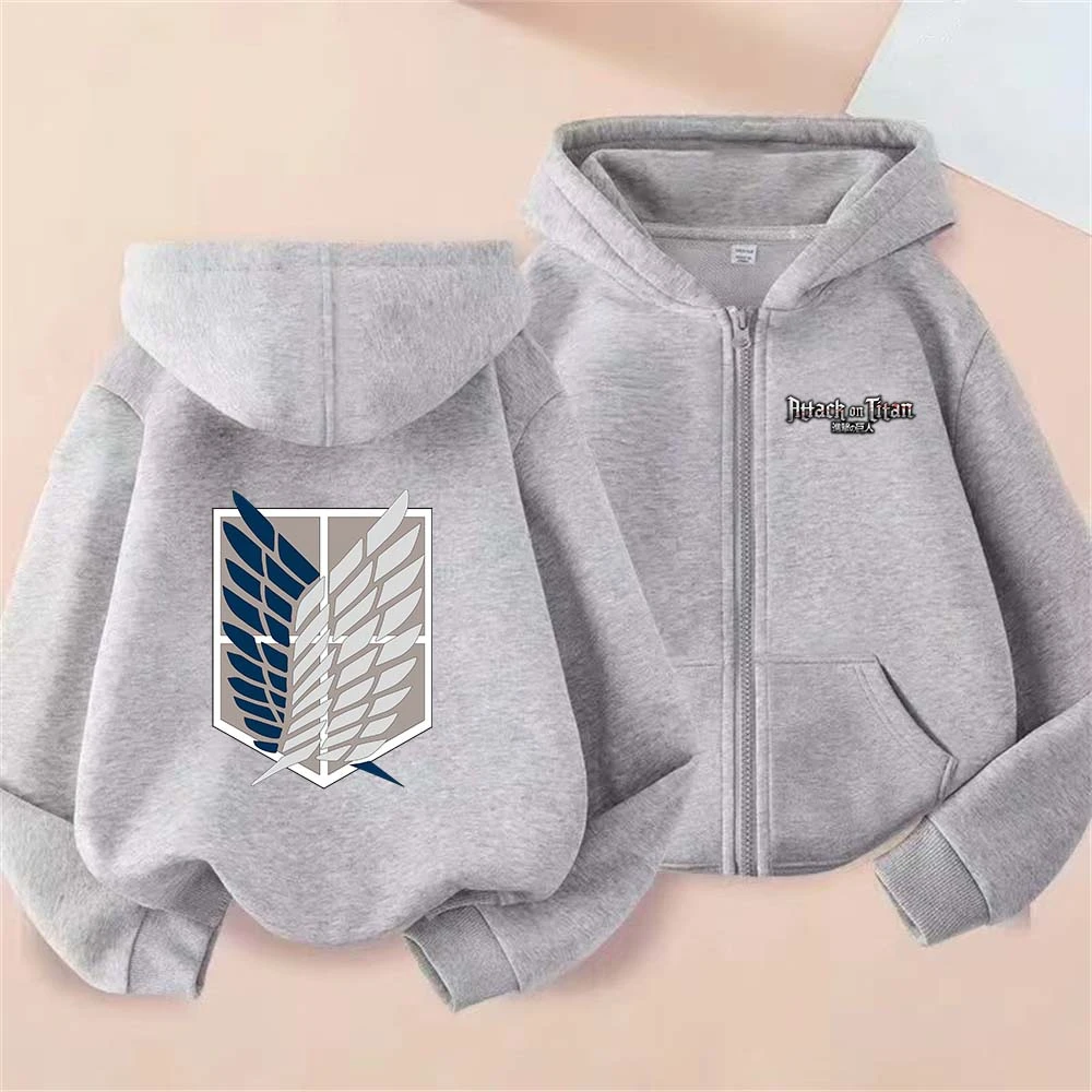 Attack On Titan Kids Hot Anime Print Spring Autumn Zipper Hooded Sweatshirts 2-13 Years Boys Girls Casual Outfits Top Clothing - view 2