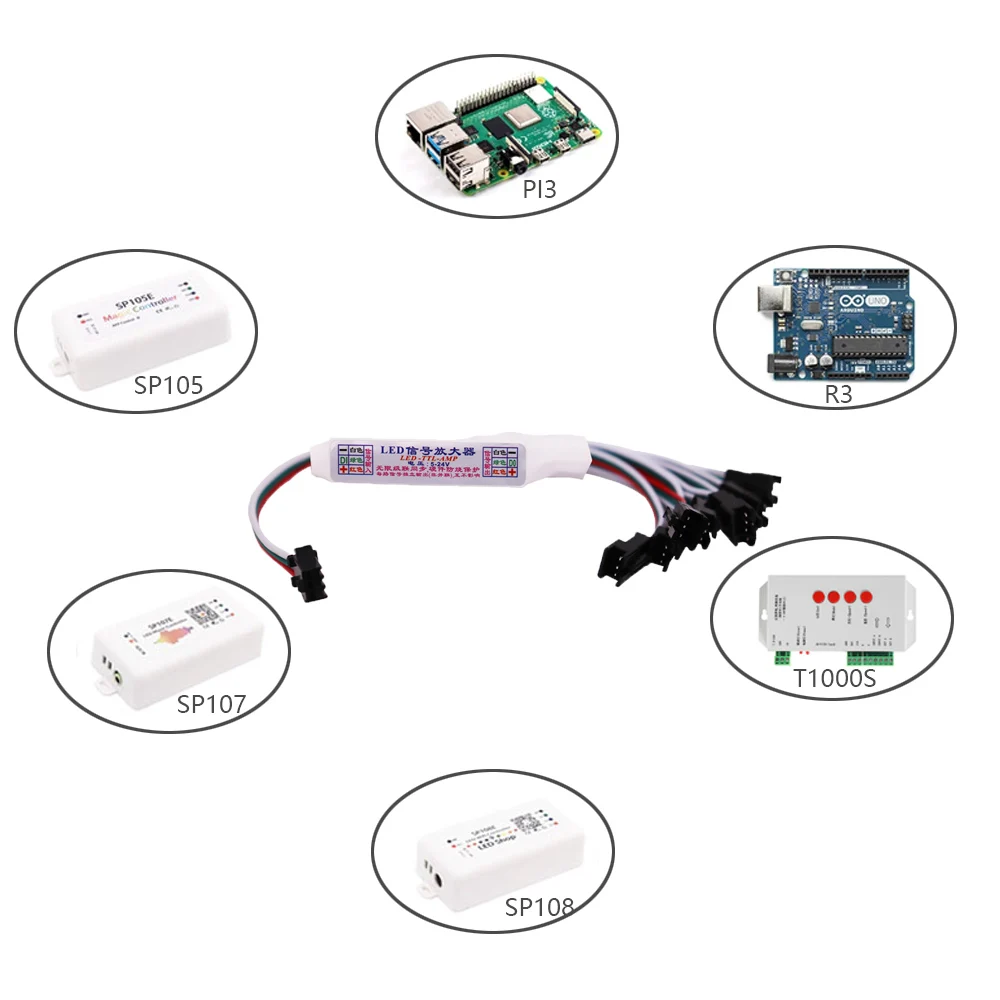 Wzmacniacz sygnału Led Mini dla WS2812B WS2811 16703 SK6812 3Pin RGBIC adresowalny moduł taśmy LED 1 do 4/8