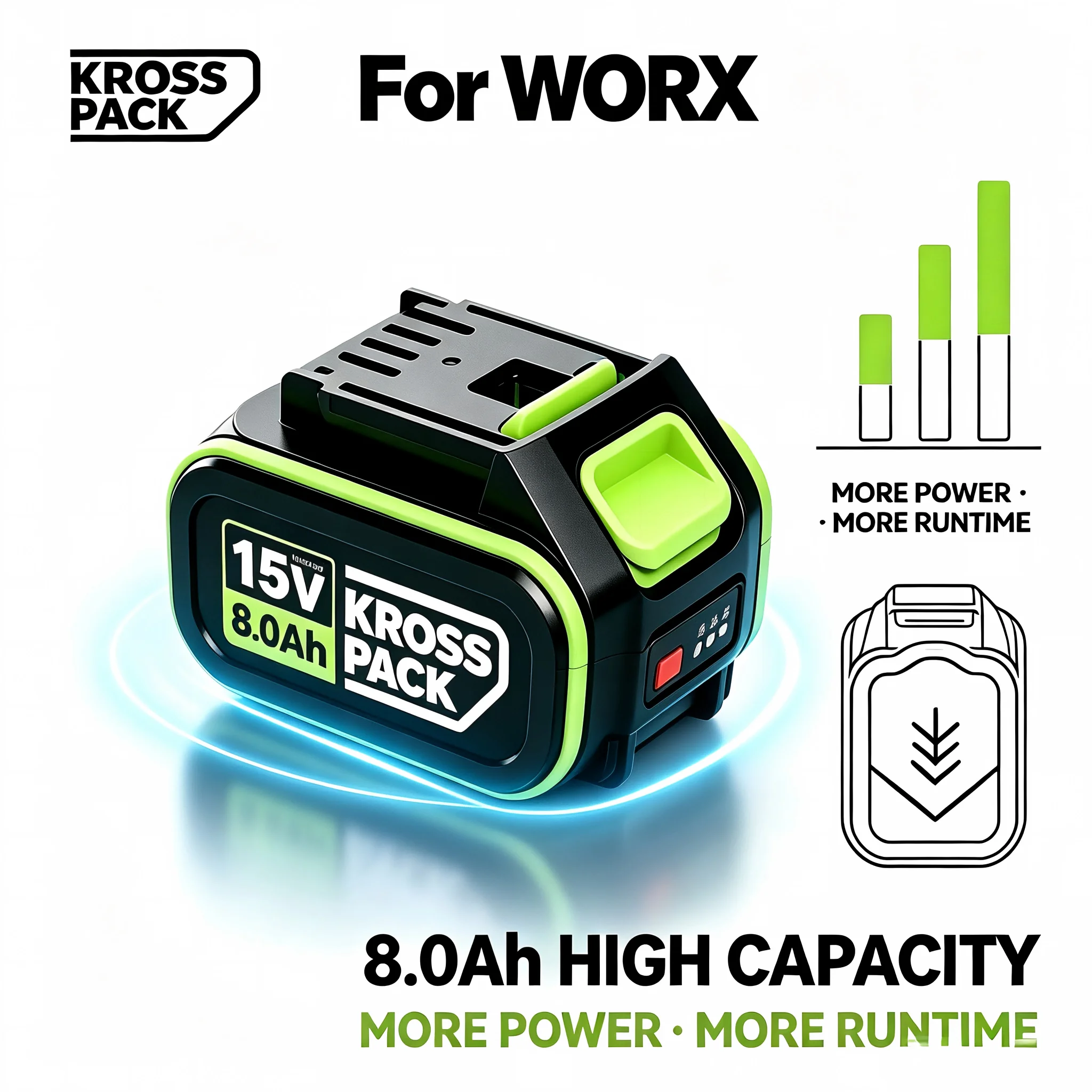 WORX 20V 8.0Ah Lithium Battery Is Compatible with All WORX 20V Cordless Power Tools with Multiple Safety Protection.