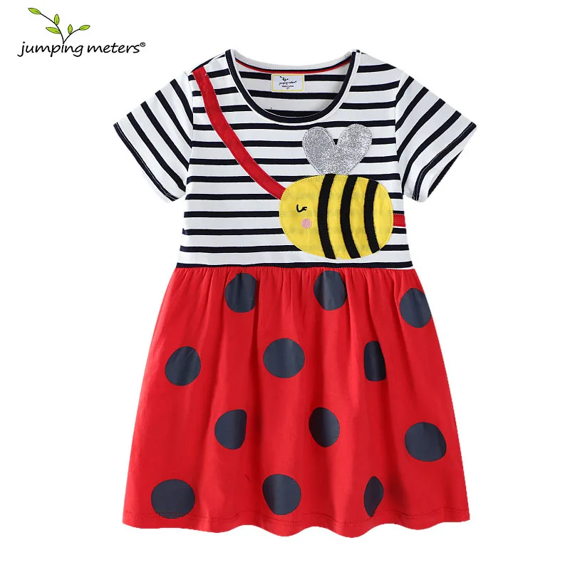 Jumping Meters New Arrival Bee Applique Girls Princess Dresses Cotton Children's Birthday Toddler Costume Hot Selling Frocks