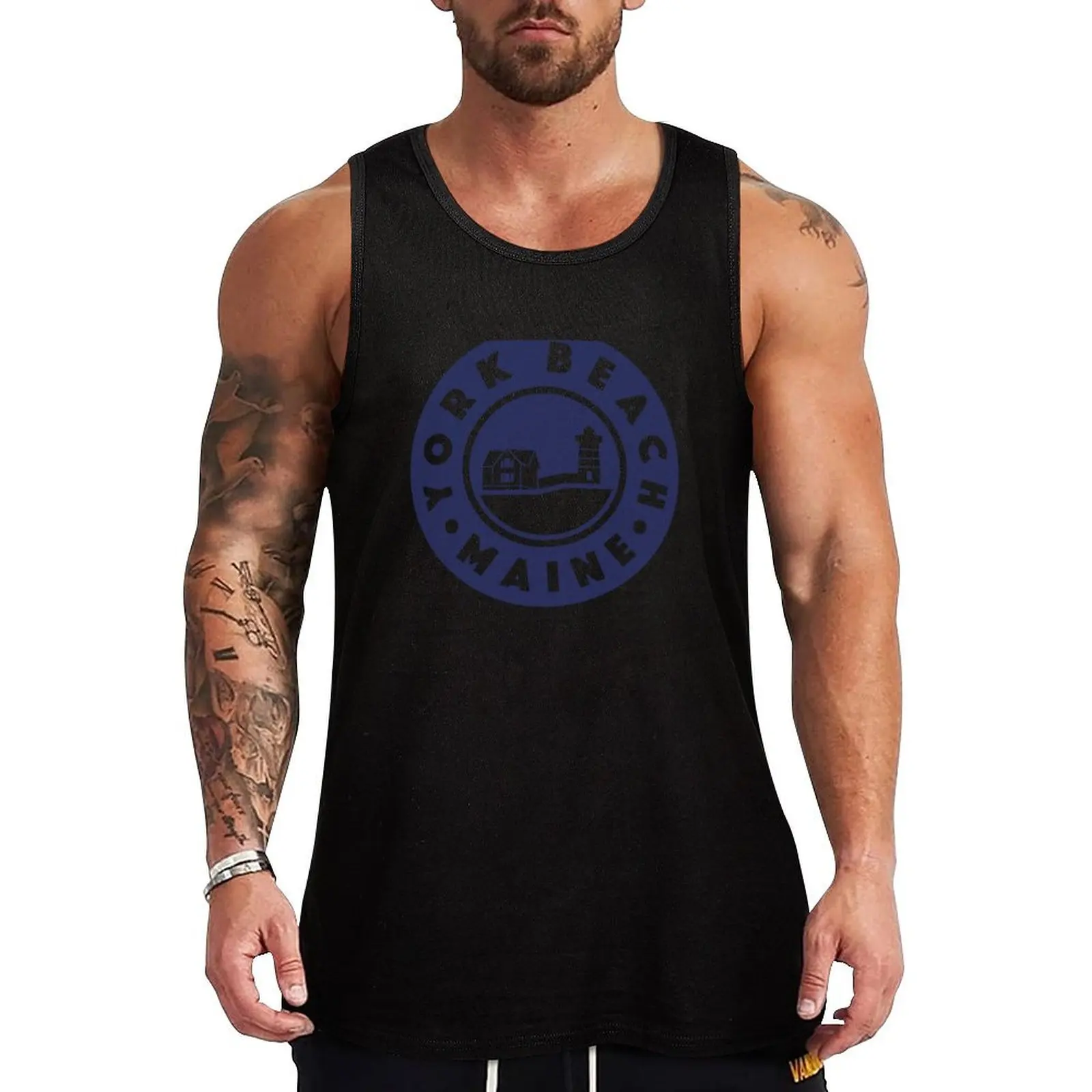 

York Beach - Maine Circle (Blue) Tank Top Men gym sportswear t-shirt for man men clothing summer clothes men 2025