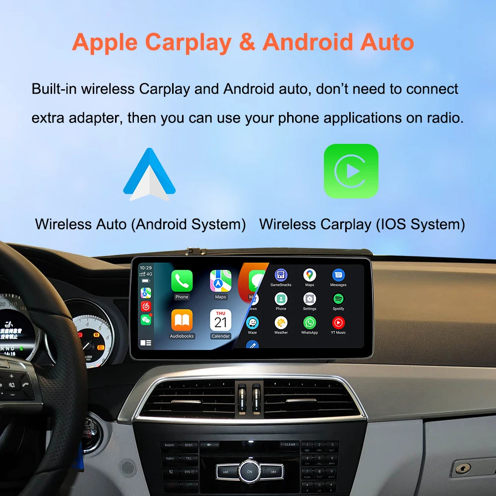 Car Multimedia system Bonroad 12,3 inches 2400*900 Android Auto thread Carplay Linux for Mercedes Benz C class W204 2011-2014 system NTG4.5