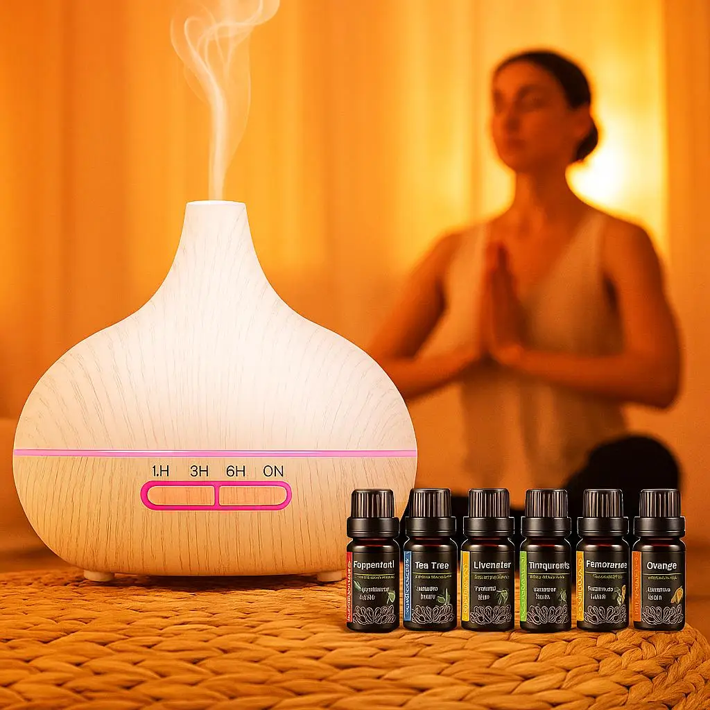 

Увлажнитель воздуха с диффузором для эфирных масел, 550 мл, безводный, с автоотключением, таймером и LED-подсветкой, экологичный, для дома и офиса