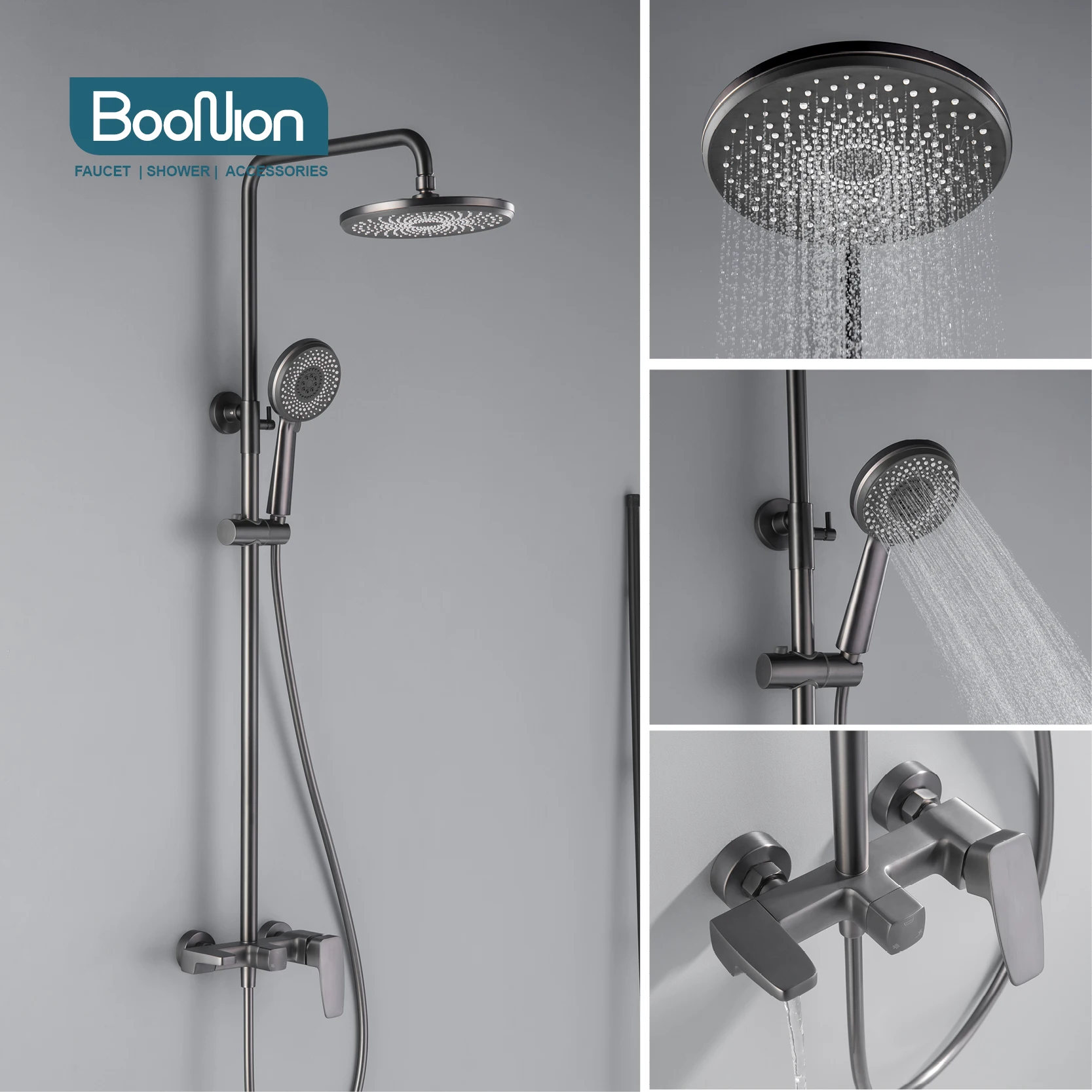 

Boonion Gun gray Brass Luxury multi-function shower Faucets Bathroom Shower Set Diverter Mixer Valve Hot and coldSystem