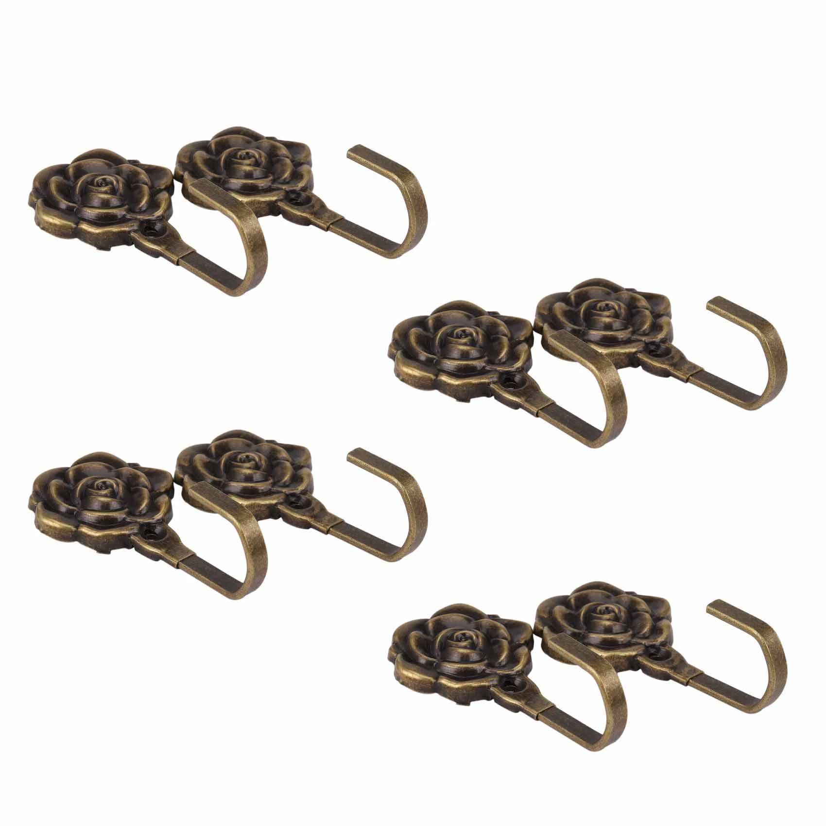 AT05-8Pcs Metal Rose Flower Curtain Tie Back Tieback Holders Wall Hooks Decor