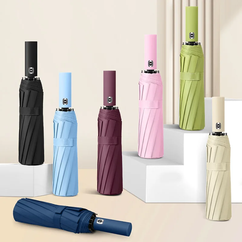 Automatic Umbrella 24 Bone Solid Color Automatic Umbrella Light Collapsible Large Size Outdoor Sunshade Uv Protection image 3