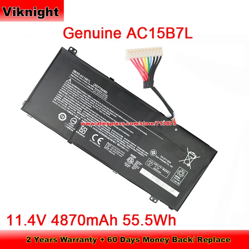 Genuine  AC15B7L Battery for ACER Li-Polymer 11.4v 4870mAh  55.5Wh  Li-ion Rechargeable Battery Packs