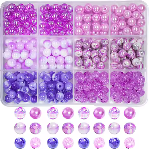 280pcs 8mm Purple color acrylic beads 12/grid box set for DIY Jewelry MakingBracelet Necklace Materials