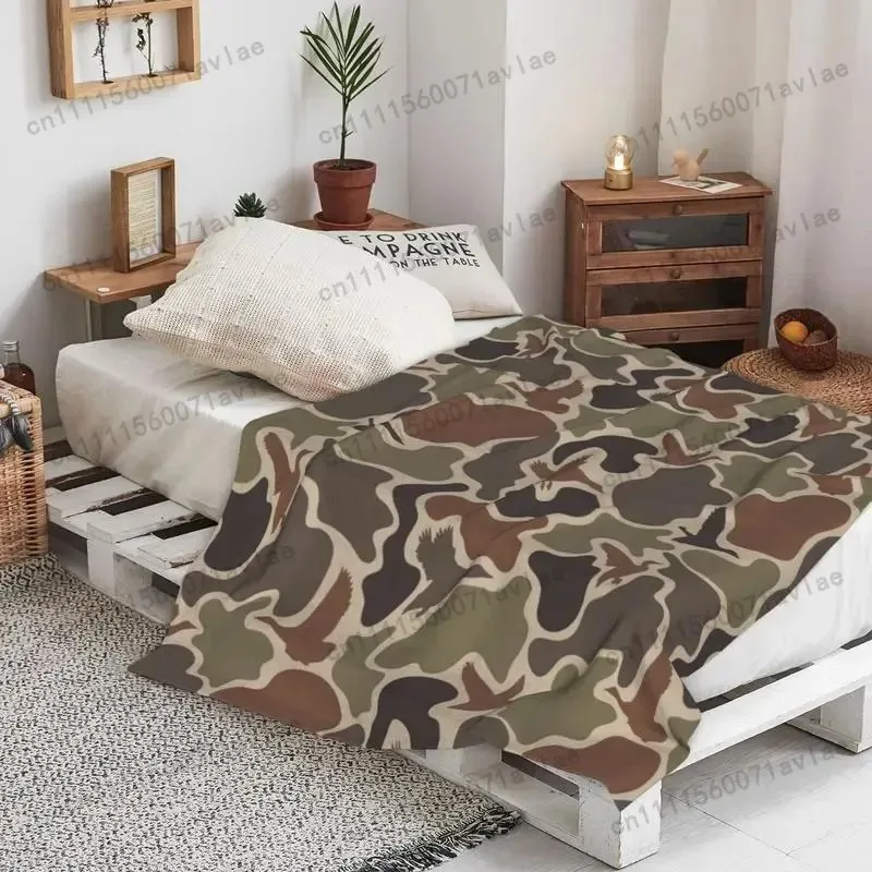 Customize Vintage Duck Camo Blanket Retro Hunting Style Camouflage Throw for hunters outdoor Car Travel Home Gift for Men Women