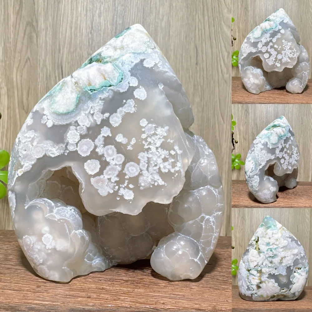 1PC Unique Blue Agate Druzy Geode Stone Free Form Flower Agate Raw Stone FreeForm Healing Crystal Reiki Home Decor Ornament Gift