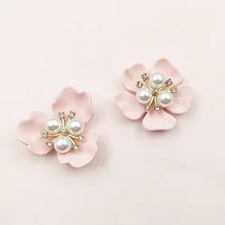 5 Pcs Rhinestone Pearl Accessories Pink Flower Button for DIY Brooch Headwear Bridal Fan Bouquet Crafts Material Jewelry Making