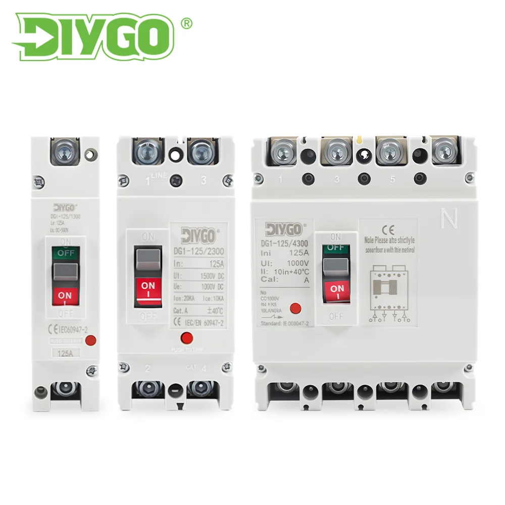 DC Solar Molded Case Circuit Breaker MCCB Overload Protection Switch Protector for Solar Photovoltaic PV 1P 2P 4P DC 500V 1000V
