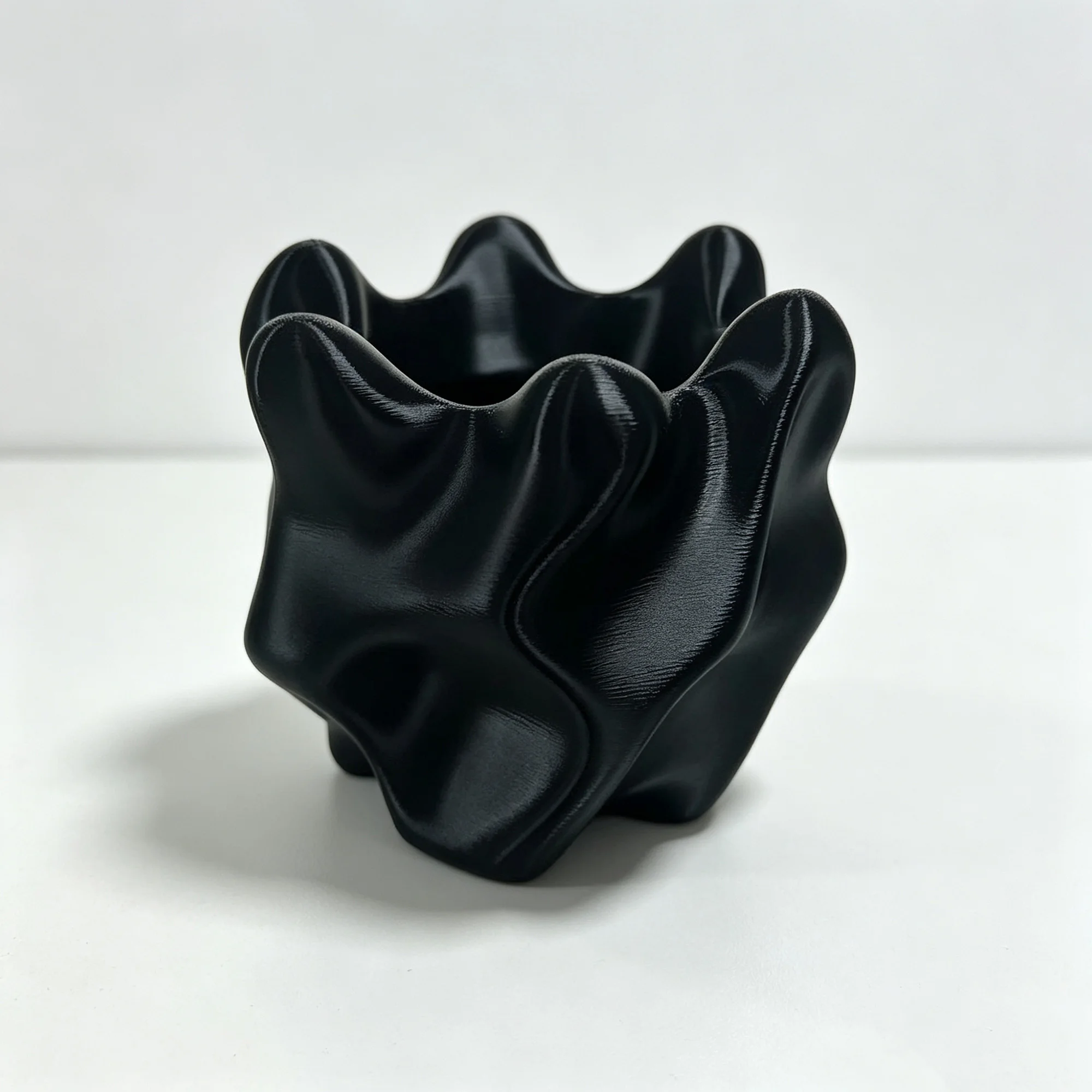 Black Plastic Irregular Twisted Vase, Abstract Wavy Fold Flower Vase for Gothic Home Table Halloween Decor