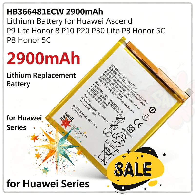 HB366481ECW​ 2900mAh Lithium Battery for Huawei Ascend P9 Lite Honor 8 P10  P20  P30 Lite P8 Honor 5C Replacement Phone Battery