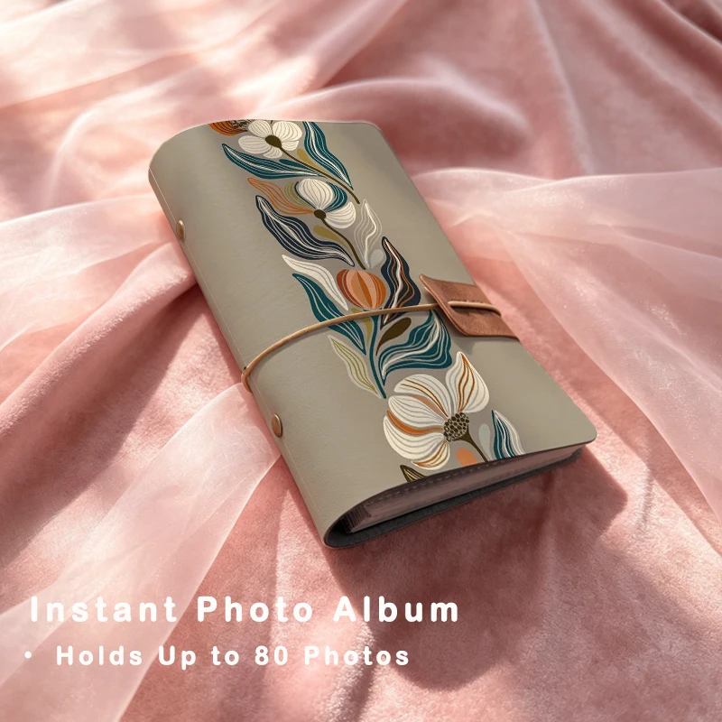 Minimalist Line Botanical Flower Pattern Instant Photo Notebook 80 Sheets Portable Mini Photo Storage Album Travel Souvenir Gift