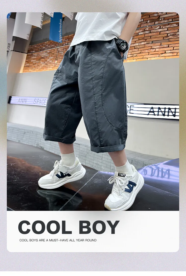 Jungenhosen Sommer Elastischer Bund Capri Cargo-Hosen Coole Streetwear Kinderkleidung 2026 Sport Lässig Atmungsaktiv – Detail 12