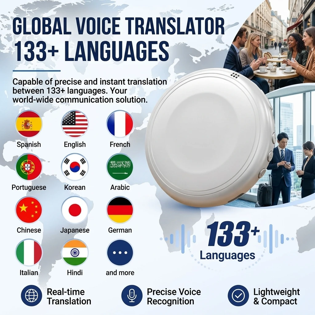 Traducteur portable intelligent IA, traduction en temps réel de 133 langues, compagnon d'entraînement à la pratique du espagnol et de l'anglais