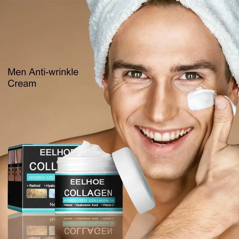 Cremas de colágeno para hombres, crema para el rostro más joven y sin arrugas, crema blanqueadora reafirmante e hidratante con ácido hialurónico, cuidado de la piel Facial