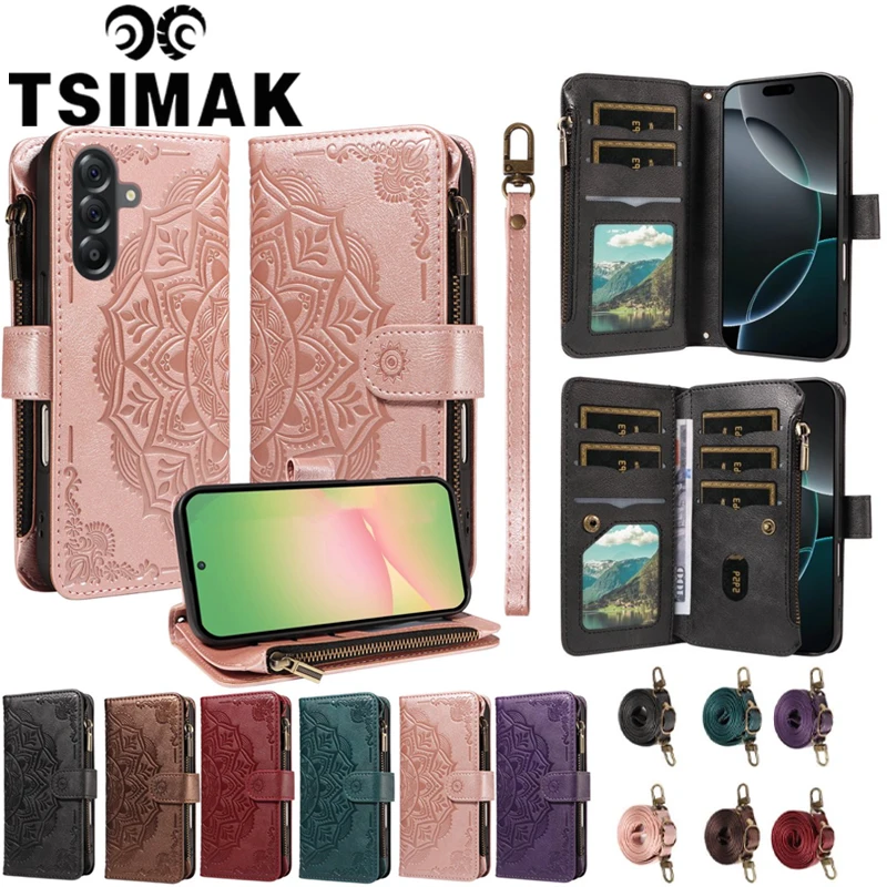 Zipper Magnetic 9 Card Flip Wallet Leather Case for Samsung M15 M35 M55 M12 M32 M52 M02 M10S M62 M23 M33 M53 5G Phone Cover Bag