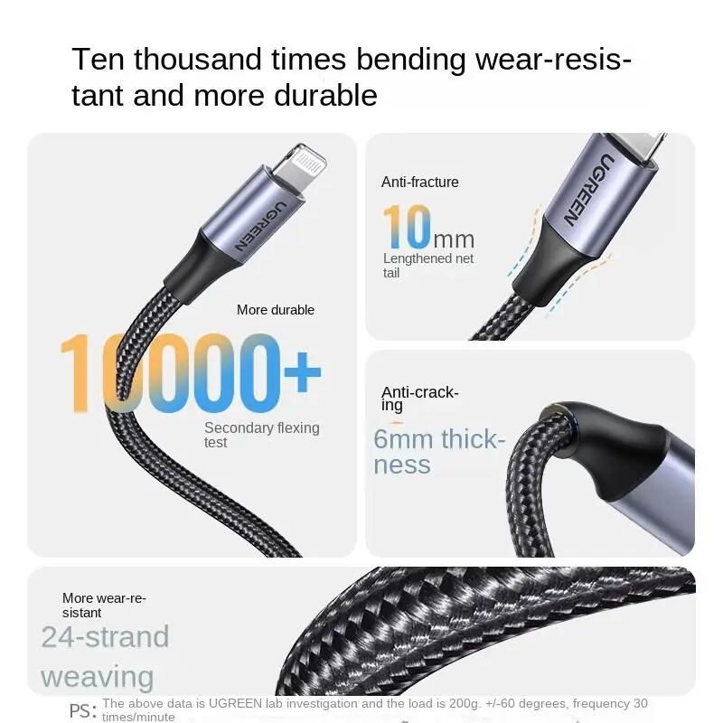 UGREEN MFI Car Spring Retractable USB IOs 8 Pin Cable PD Fast Charging Nylon Braided Data Cable for   iPhone 16 15 14