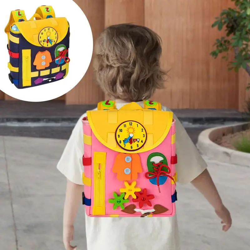 Montessori Felt Mochila para Criança, Busy Board, Brinquedos Educativos para Crianças, Habilidades Motoras Finas, Desenvolvimento